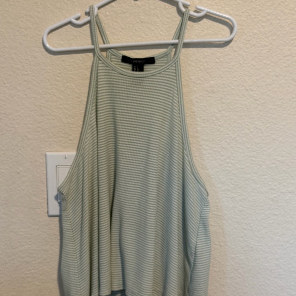 Forever 21 Green and White Striped Tank Top